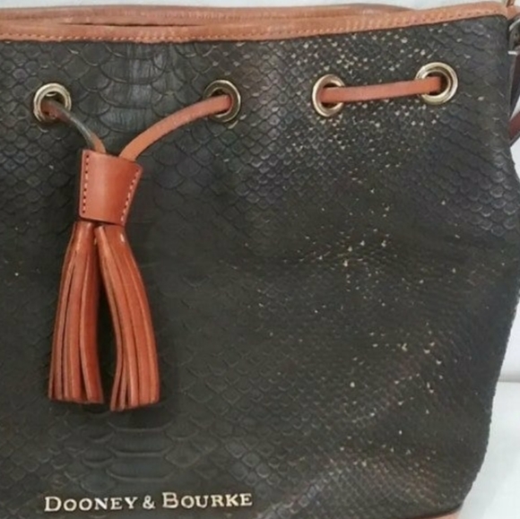 Dooney and Bourke Kendall Brown Python  Leather Drawstring Shoulder Bag - Picture 12 of 12